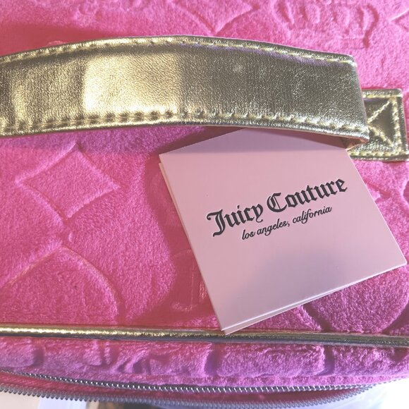 NWT 💥 JUICY COUTURE FUCHSIA VELOUR TRAVEL COSMETIC BAG w/Travel Size Bottle - Picture 8 of 9